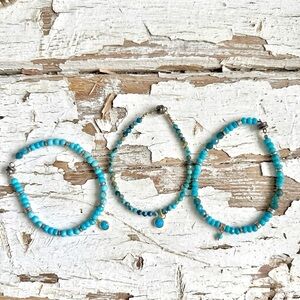 Set of 3 Turquoise, Apatite & Quartz Bracelets | Gold Filled Charms and Spacers